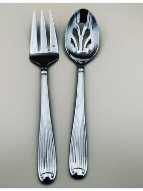 Reed & Barton FLUTED SCROLL Slotted Pierced Serving Spoon and Meat Fork